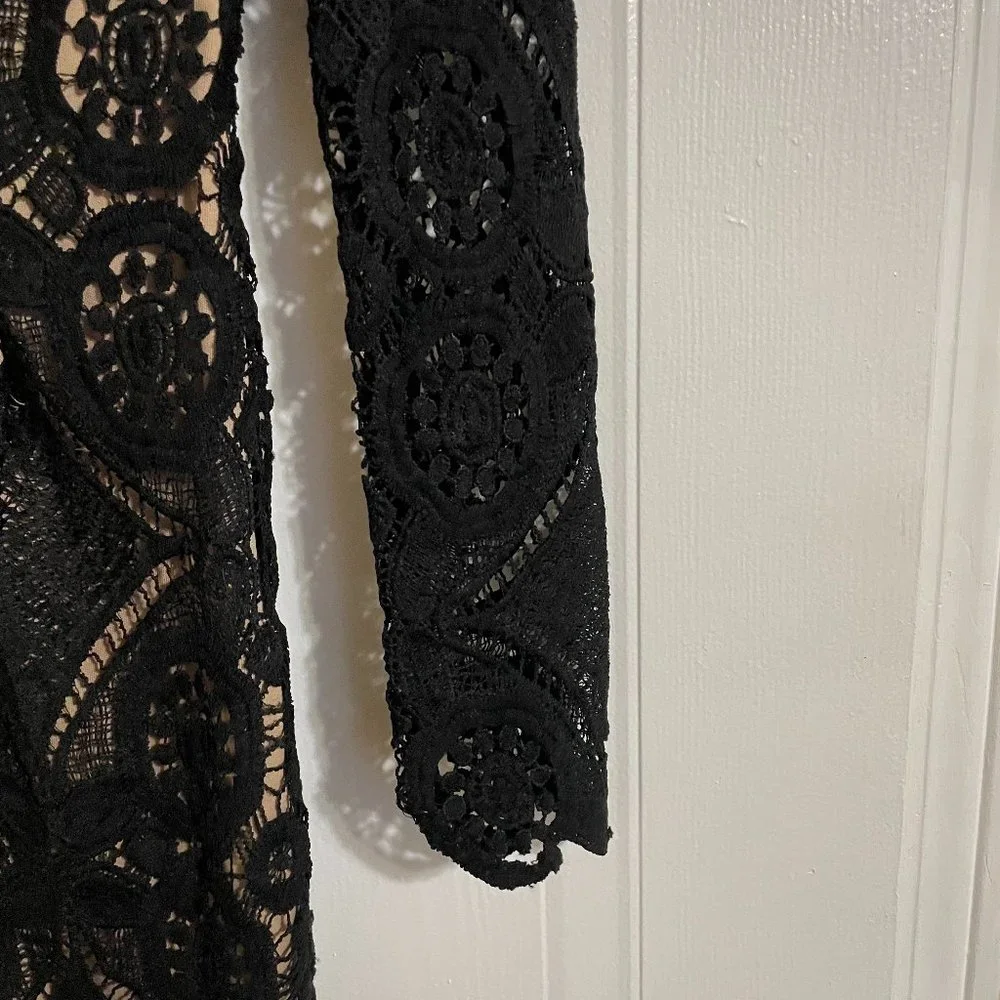 Love Triangle Black Lace Long Sleeve V-Neck Mini Dress - Picture 5 of 15